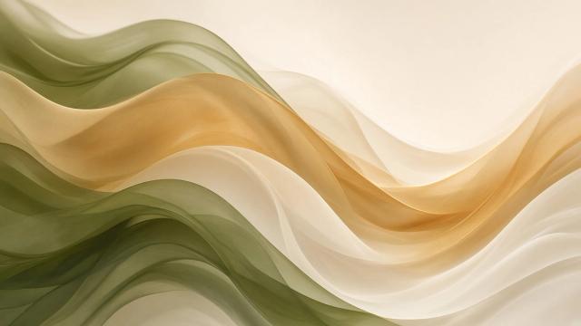 Vagues de soie abstraites dans des tons vert olive, ocre et crème, illustrant l’email marketing pour les restaurants