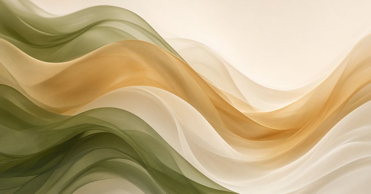 Vagues de soie abstraites dans des tons vert olive, ocre et crème, illustrant l’email marketing pour les restaurants