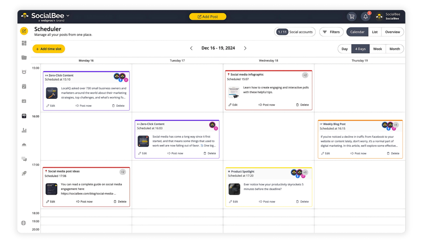 Socialbee scheduling dashboard
