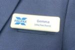 Halifax name badge for a worker called 'Gemma' and has her pronouns on to help others know how to address her.