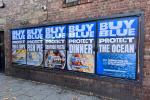 Row of MSC Buy Blue Protect Dinner posters pairing seafood dishes with the blue ecolabel