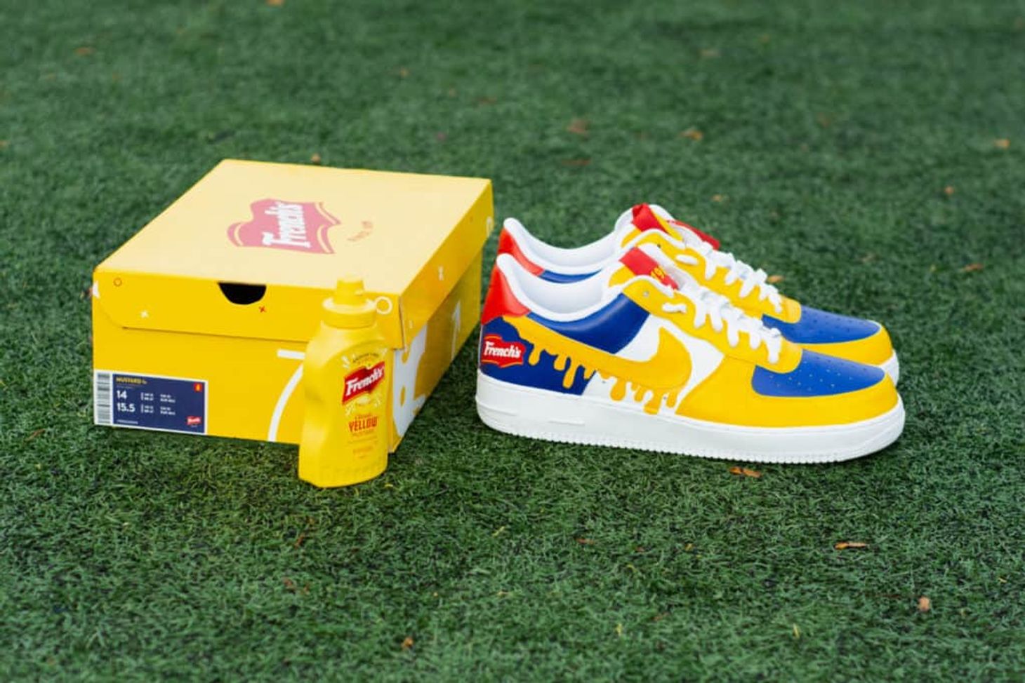 Image showing French's mustard and French's branded trainers, showcasing the best PR stunts of 2023