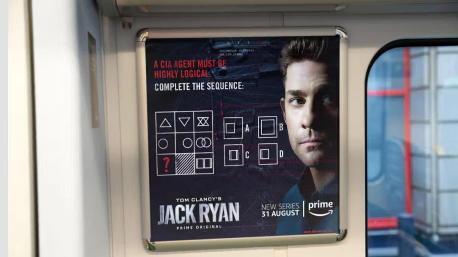 Jack Ryan Tube poster testing commuters with a CIA logic sequence puzzle