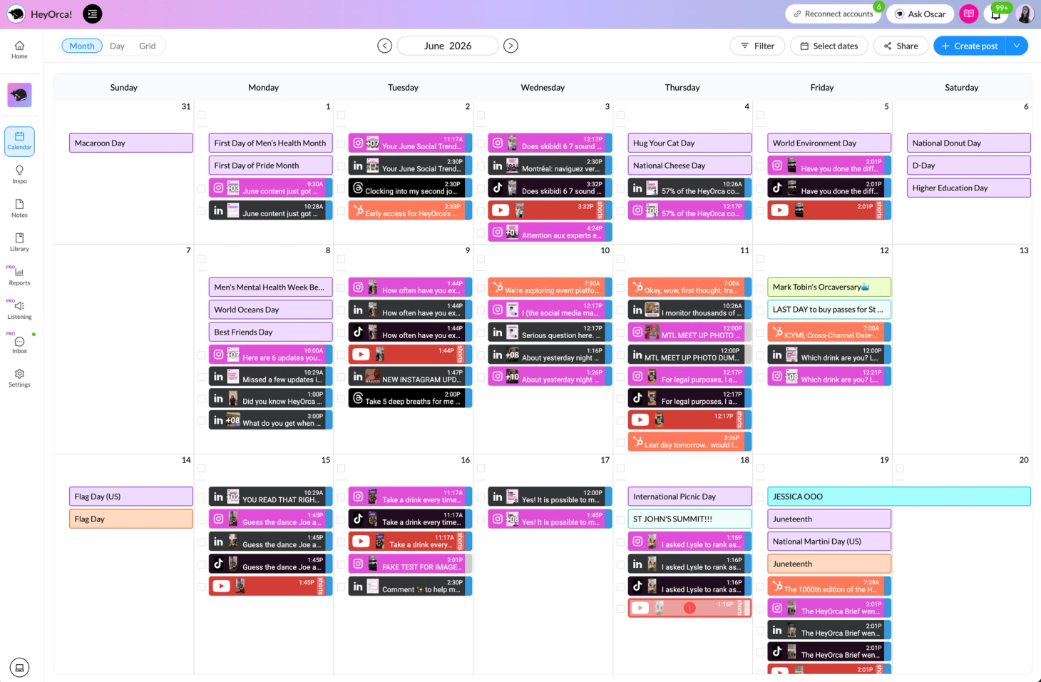 HeyOrca shared content calendar
