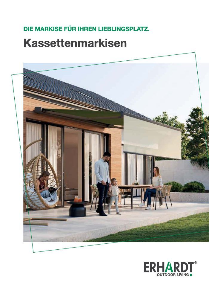Titelbild des Katalogs Erhardt Markisen Kassettenmarkise