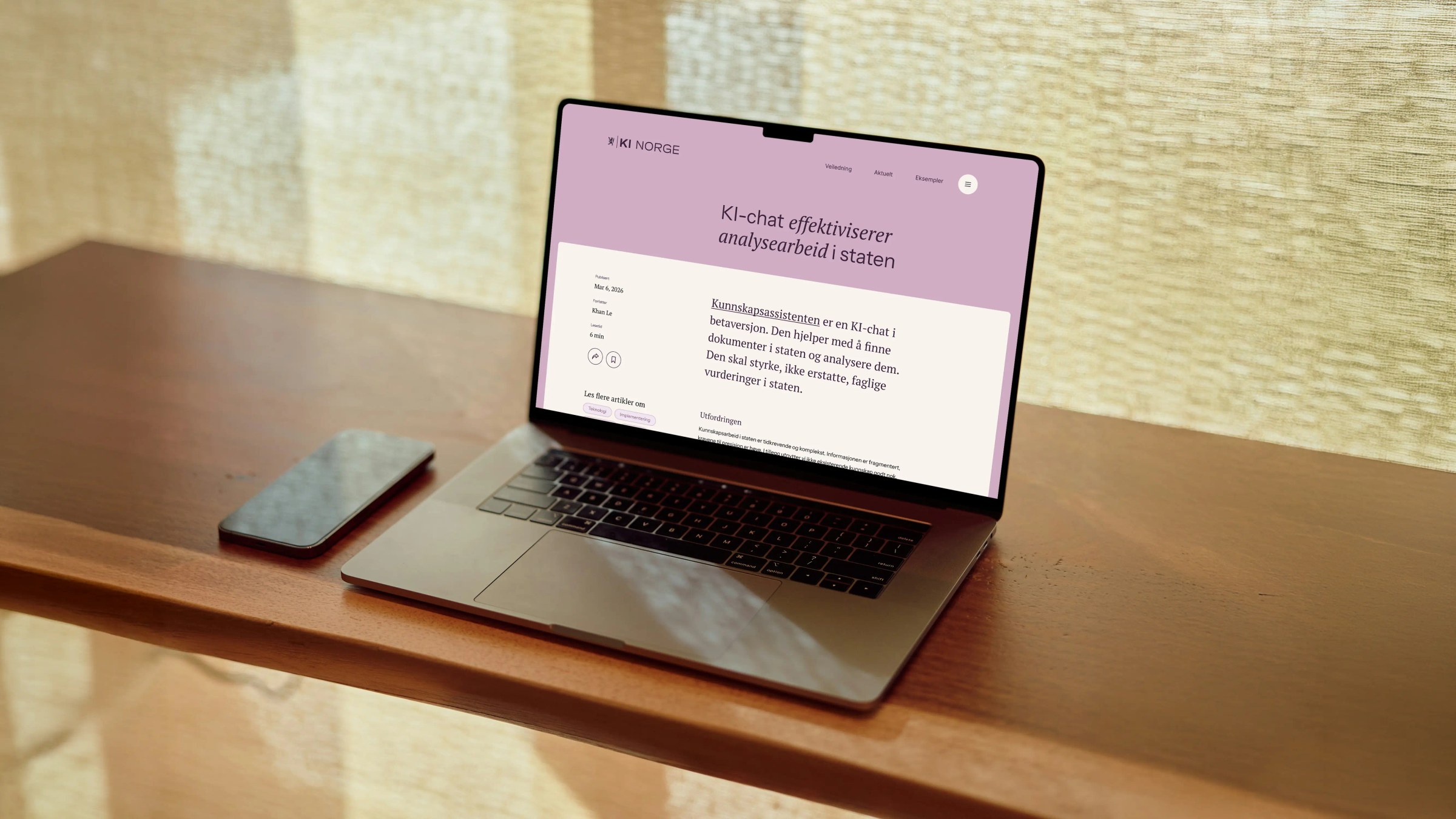 Bilde av laptop som viser en artikkel på KI Norge