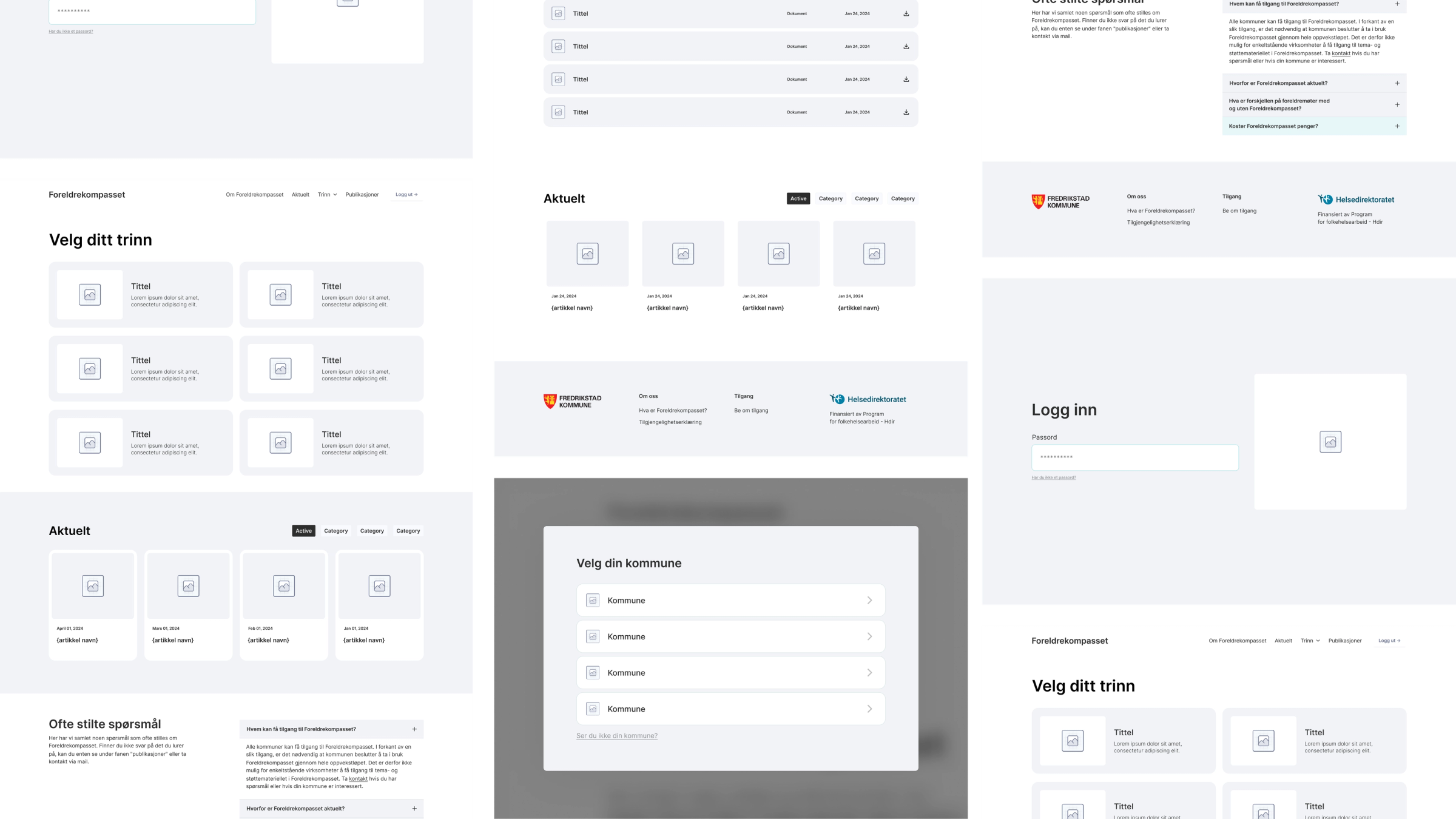 En oversikt av wireframes med forskjell strukturer.