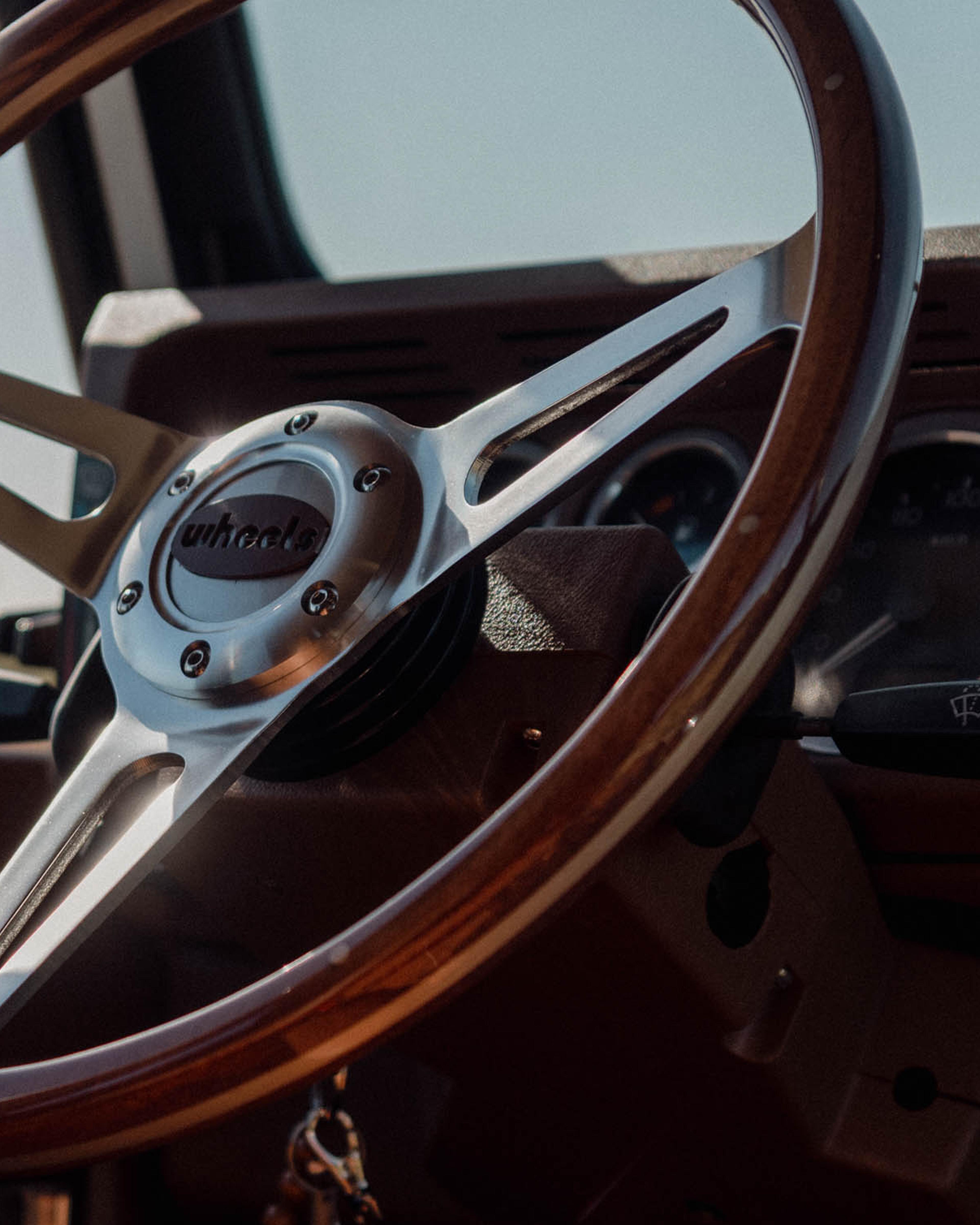 Wooden steering wheel made in France.