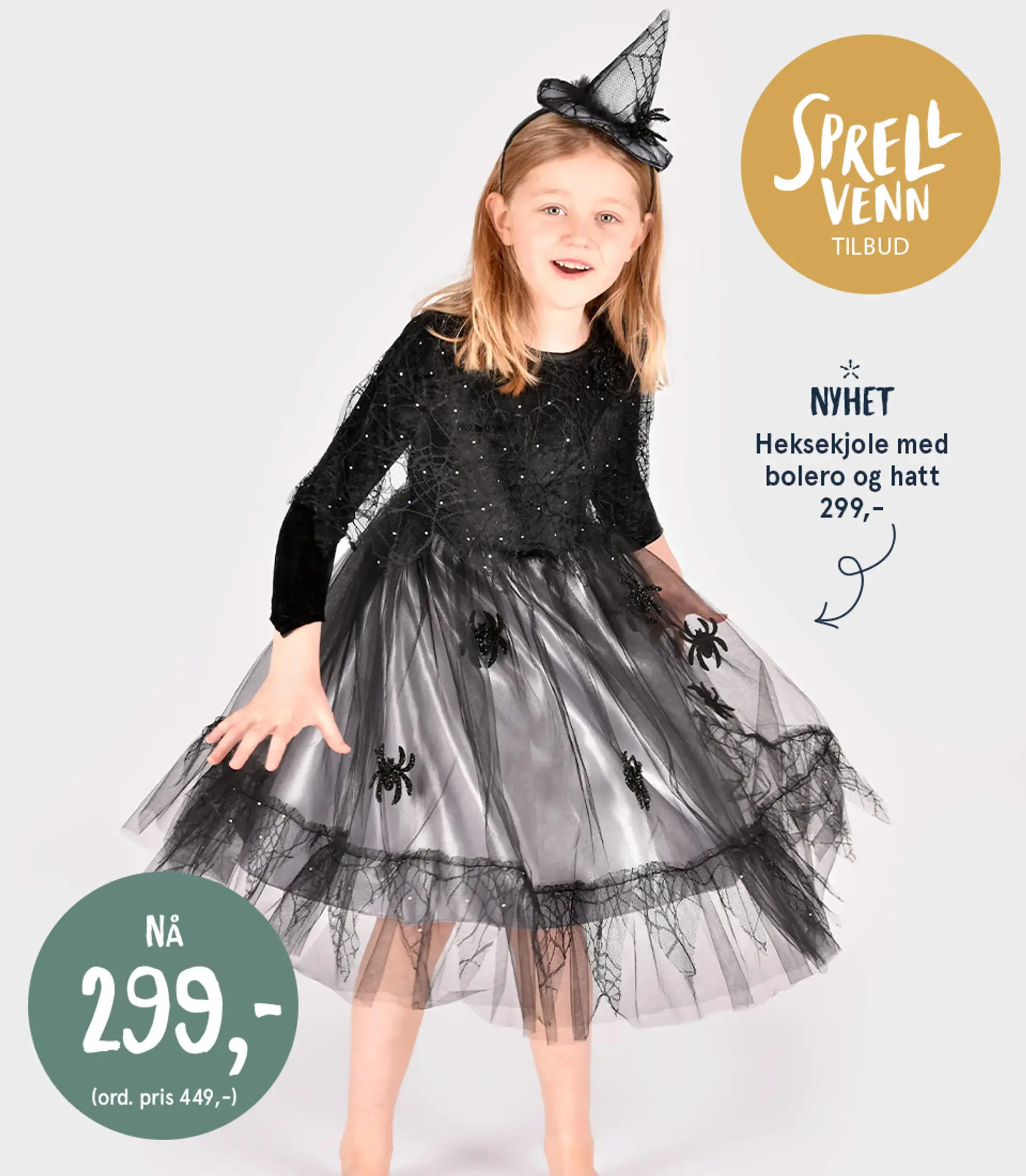 Fotografi av barn i heksekjole - favoritt! Finnes i størrelsene 4-6 år og 6-8 år.