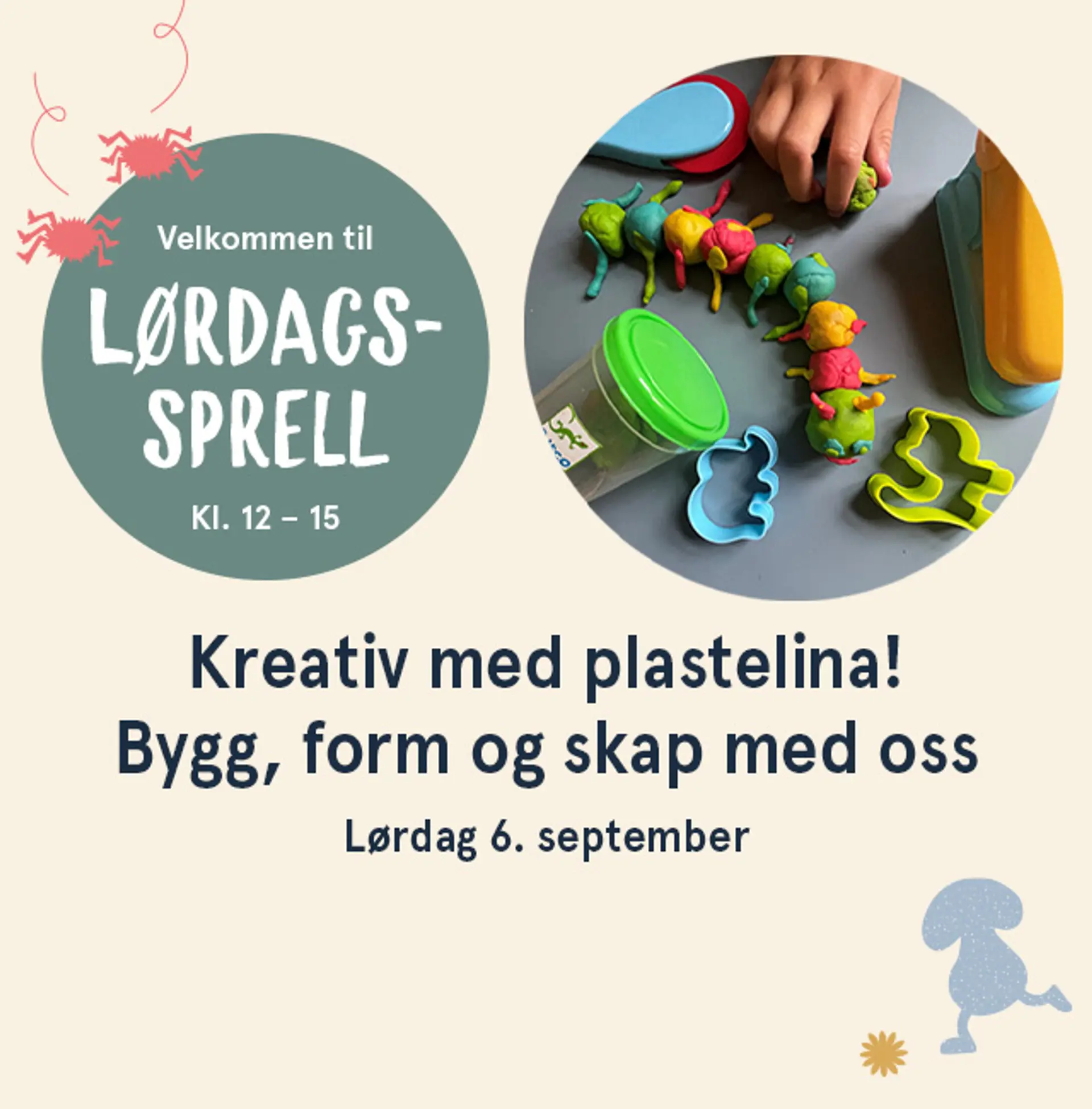 Velkommen til Lørdagssprell i alle butikkene på lørdag kl. 12- 15. Illustrasjon med informasjon.
