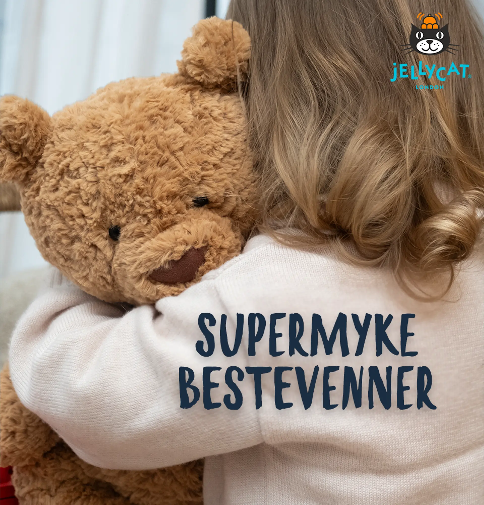 Jellycat Bartholomew bear og Bashful bunny gir hverandre en klem. Illustrasjonsbilde.