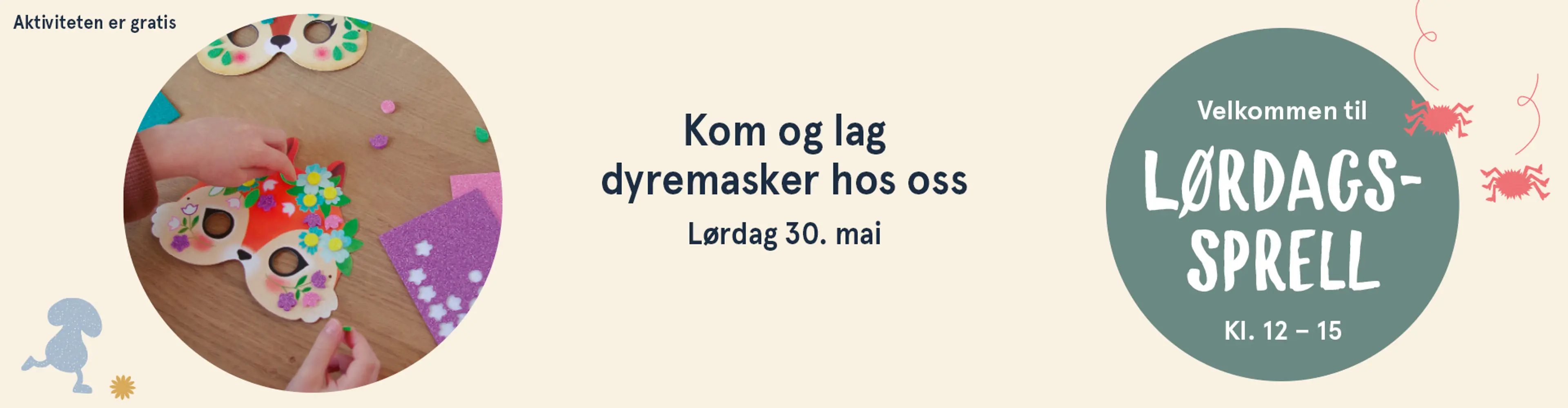Velkommen til Lørdagssprell! Aktiviteten er gratis. Illutsrasjon.