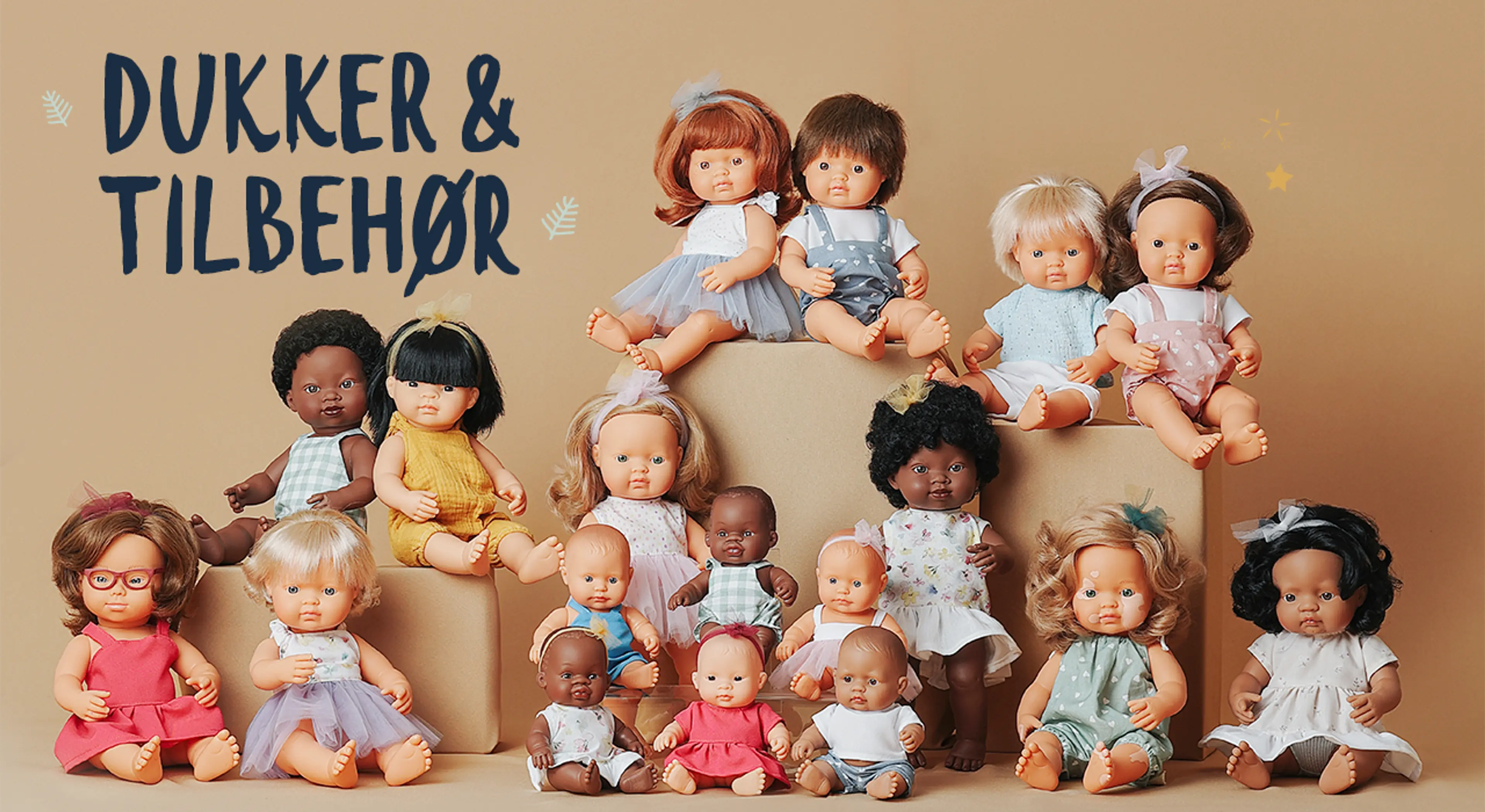 Dukker og tilbehør. Fotografi av Miniland dukker.