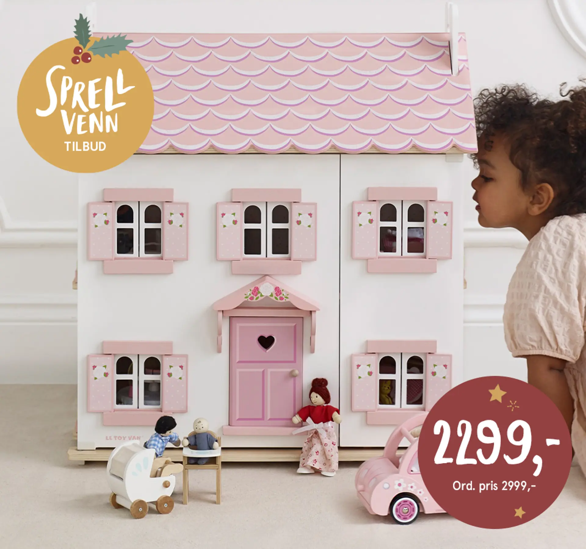 Fotografi av en babydukke. Juletilbud! NÅ 599 kr, ordinær pris 659 kr.