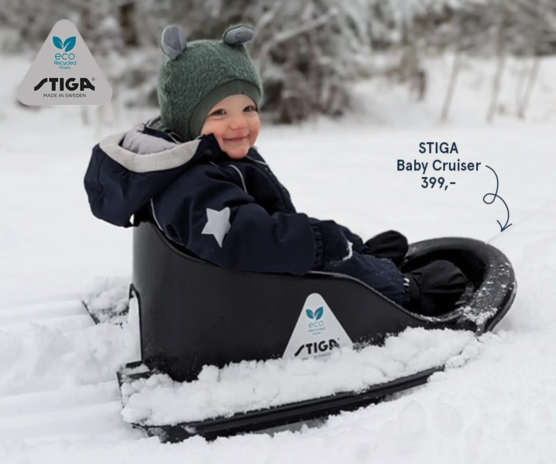 Fotografi av gutt som aker på STIGA Baby Cruiser.