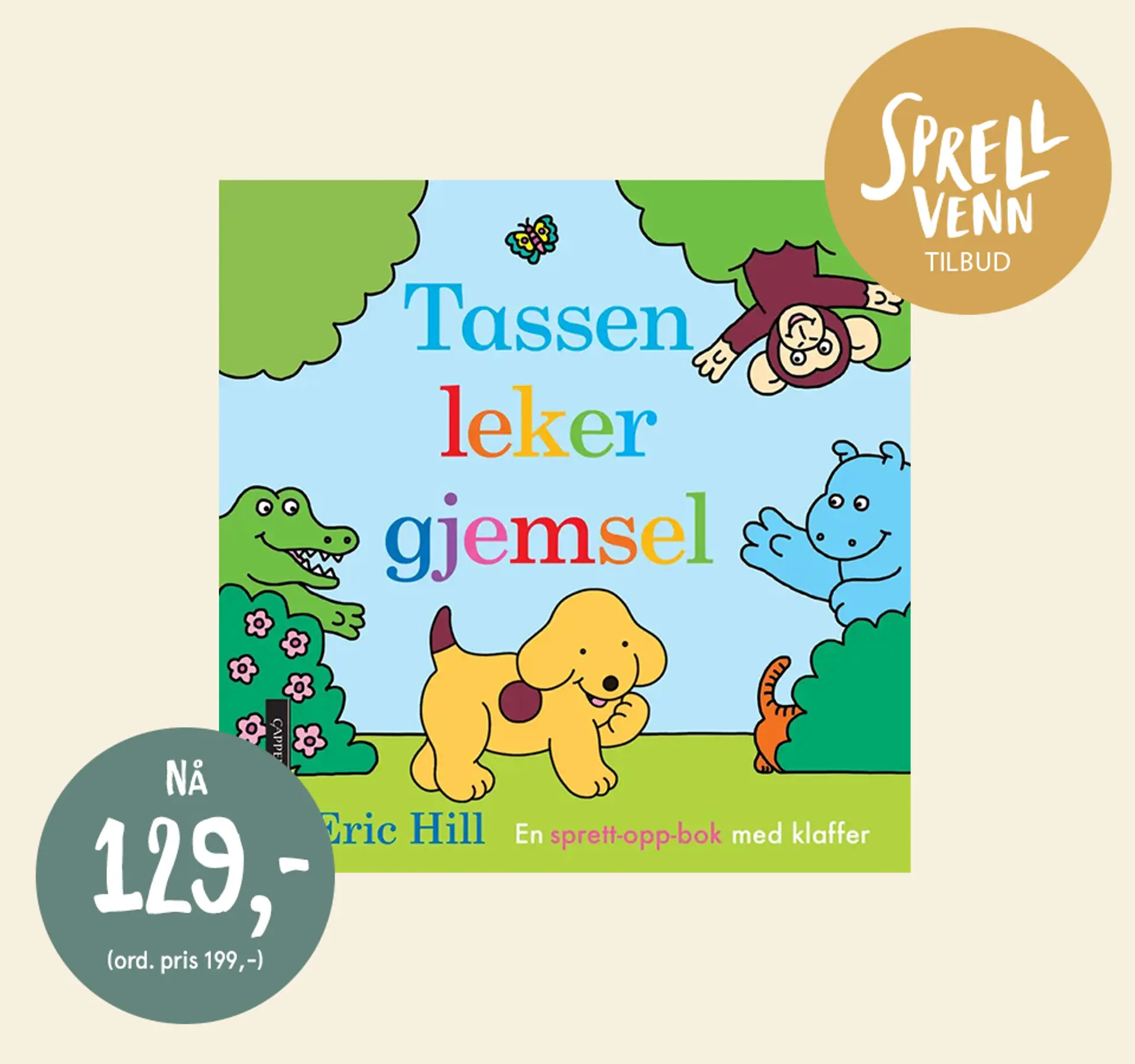 Sprellvenntilbud! Bok: Gjett hvor glad jeg er i deg. NÅ 119kr. Illustrasjon.