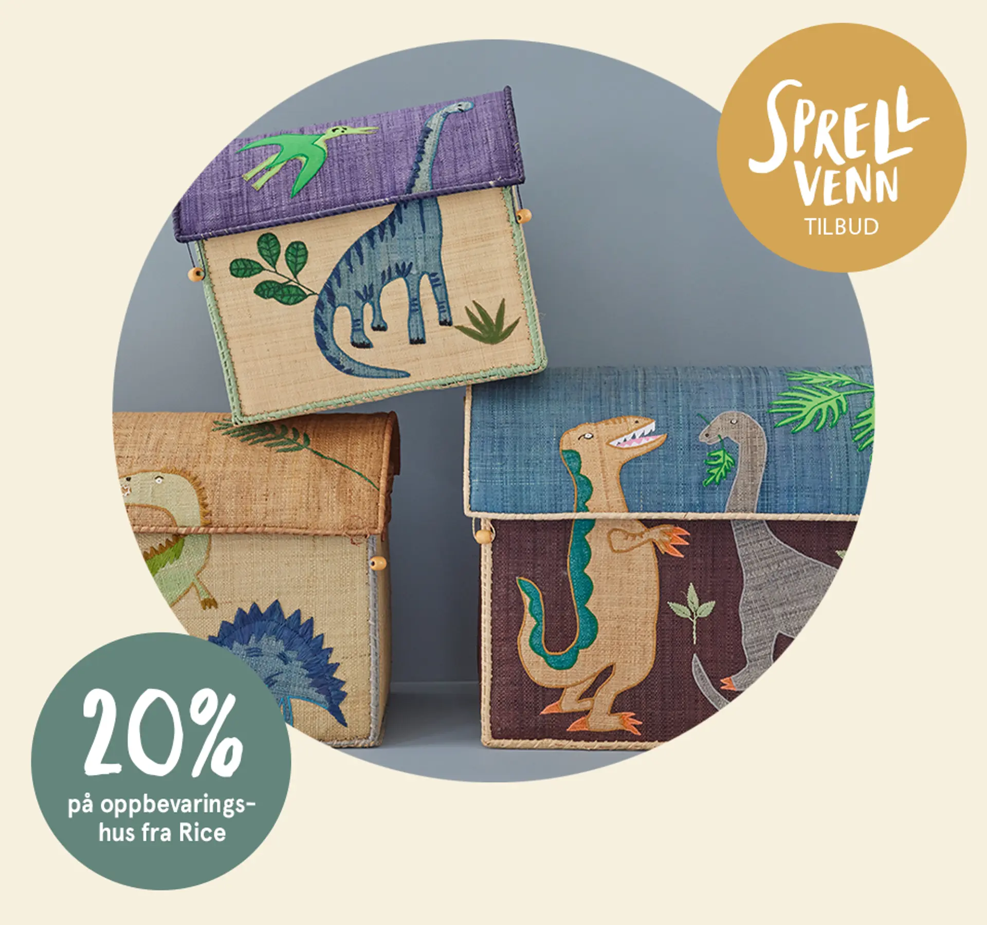 Sprellvenntilbud! 20% på oppbevaringshus fra Rice. Illustrasjon.