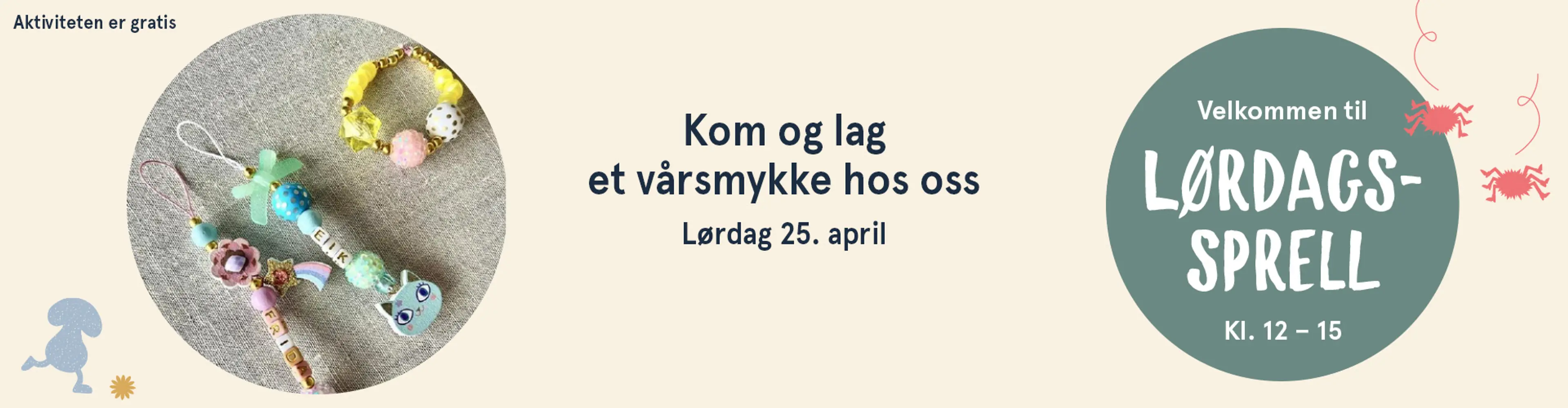 Velkommen til Lørdagssprell! Aktiviteten er gratis. Illutsrasjon.