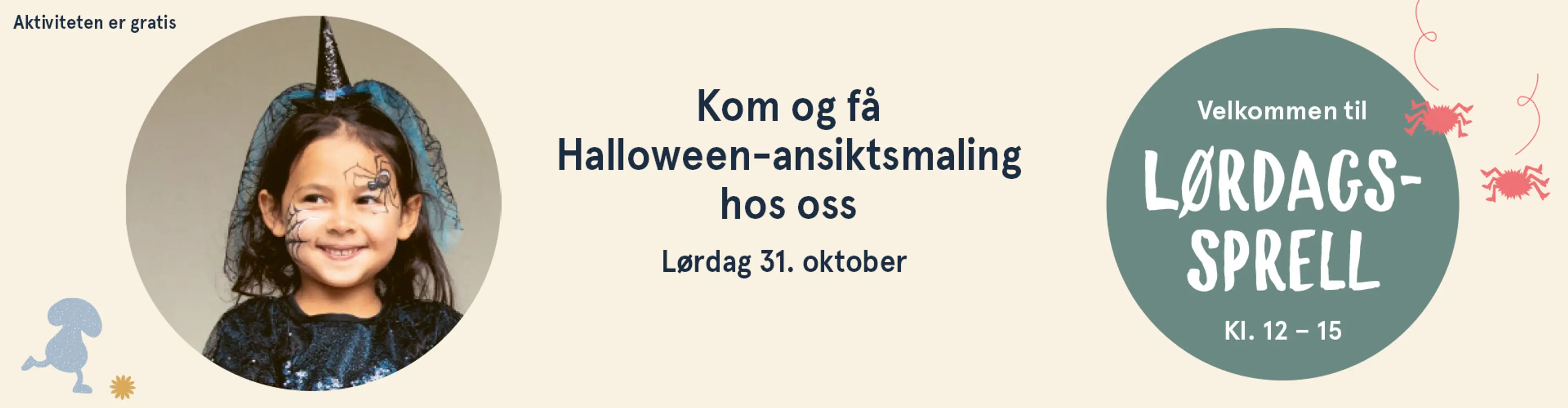 Velkommen til Lørdagssprell! Aktiviteten er gratis. Illutsrasjon.