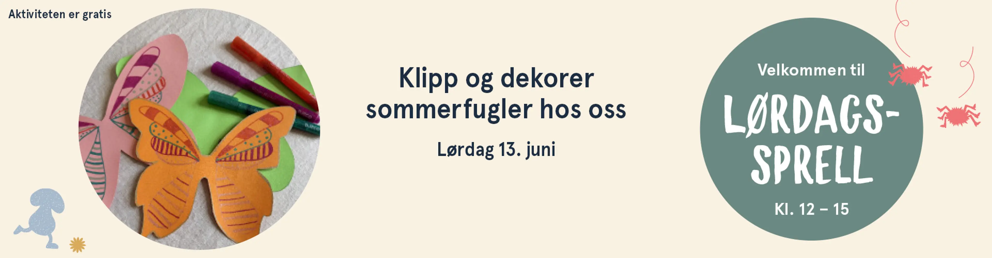Velkommen til Lørdagssprell! Aktiviteten er gratis. Illutsrasjon.