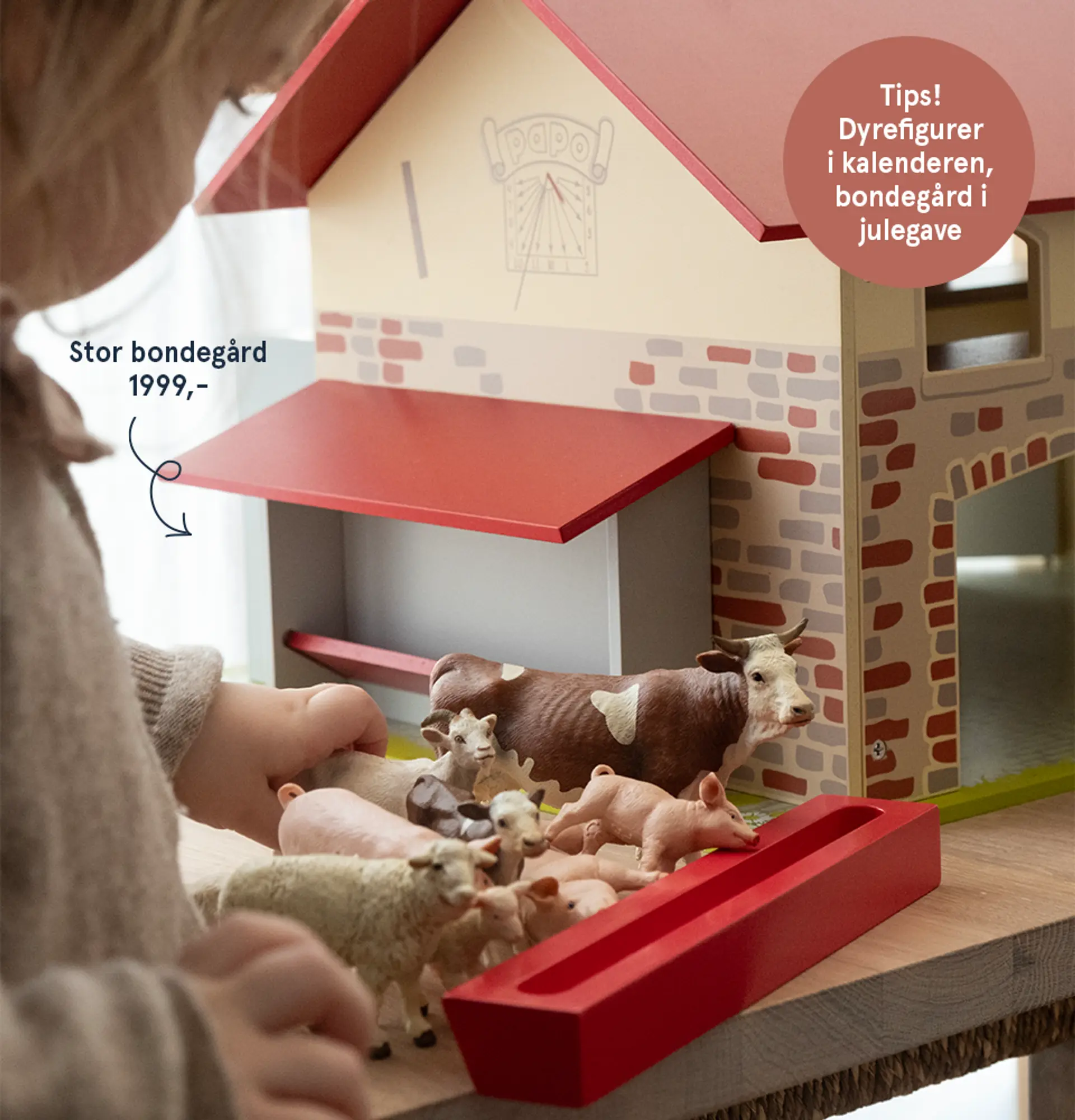 Tips! Dyrefigurer i kalenderen, bondegård i julegave. Fotografi av stor bondebård fra Papo.