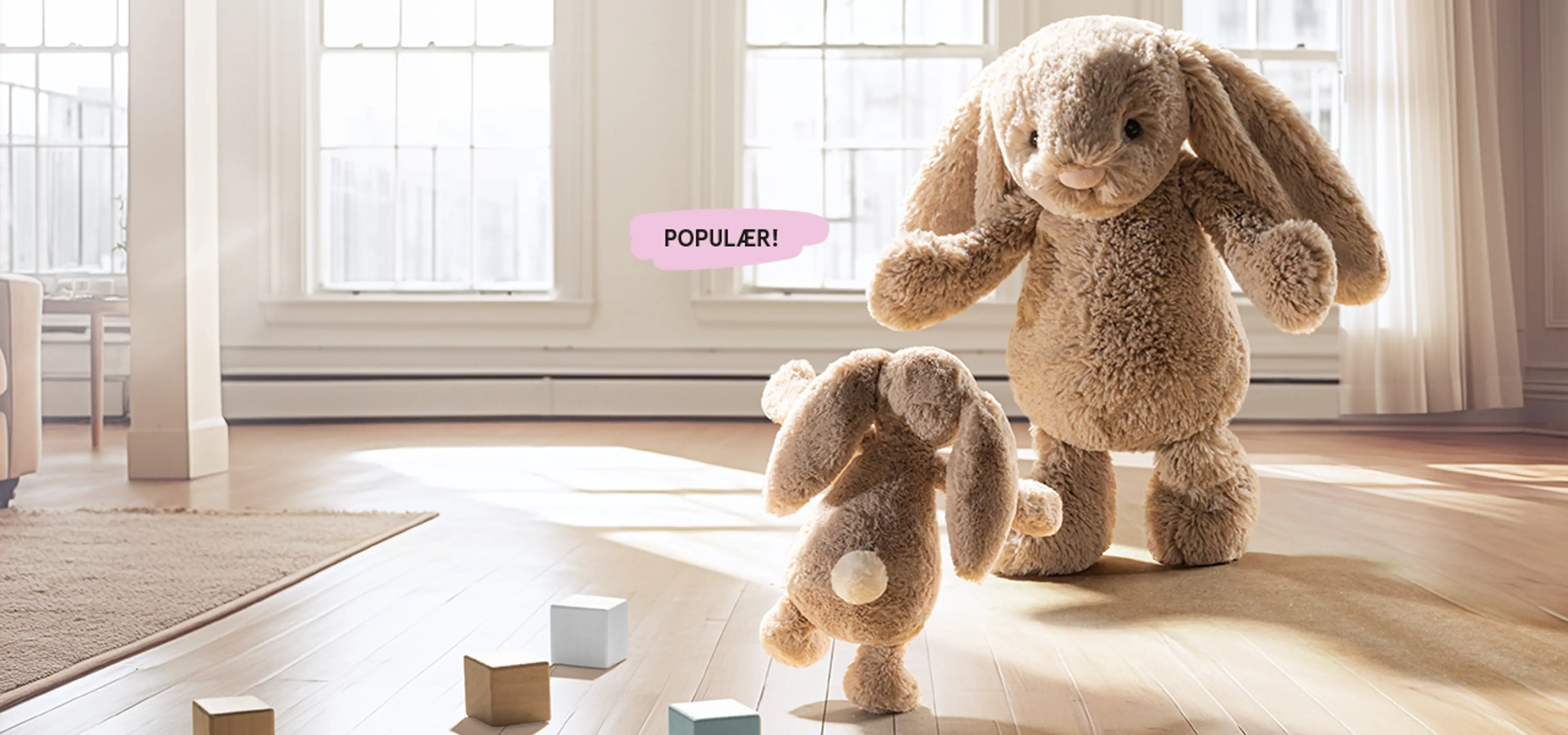 Illustrasjonsbilde av to Jellycat Bashful Bunnies - populær!