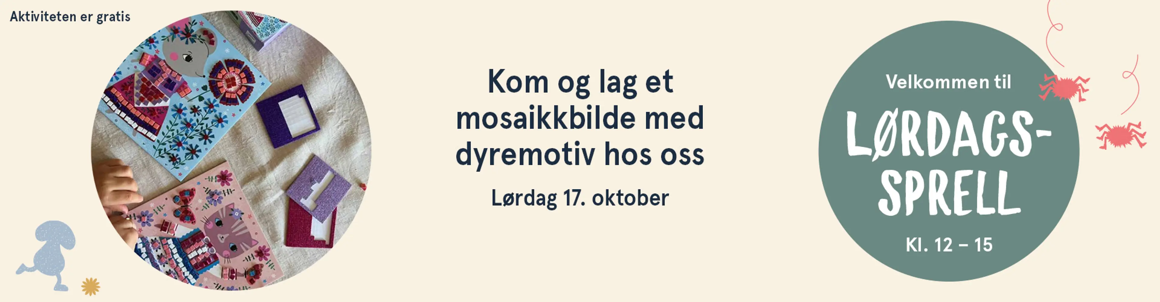 Velkommen til Lørdagssprell! Aktiviteten er gratis. Illutsrasjon.