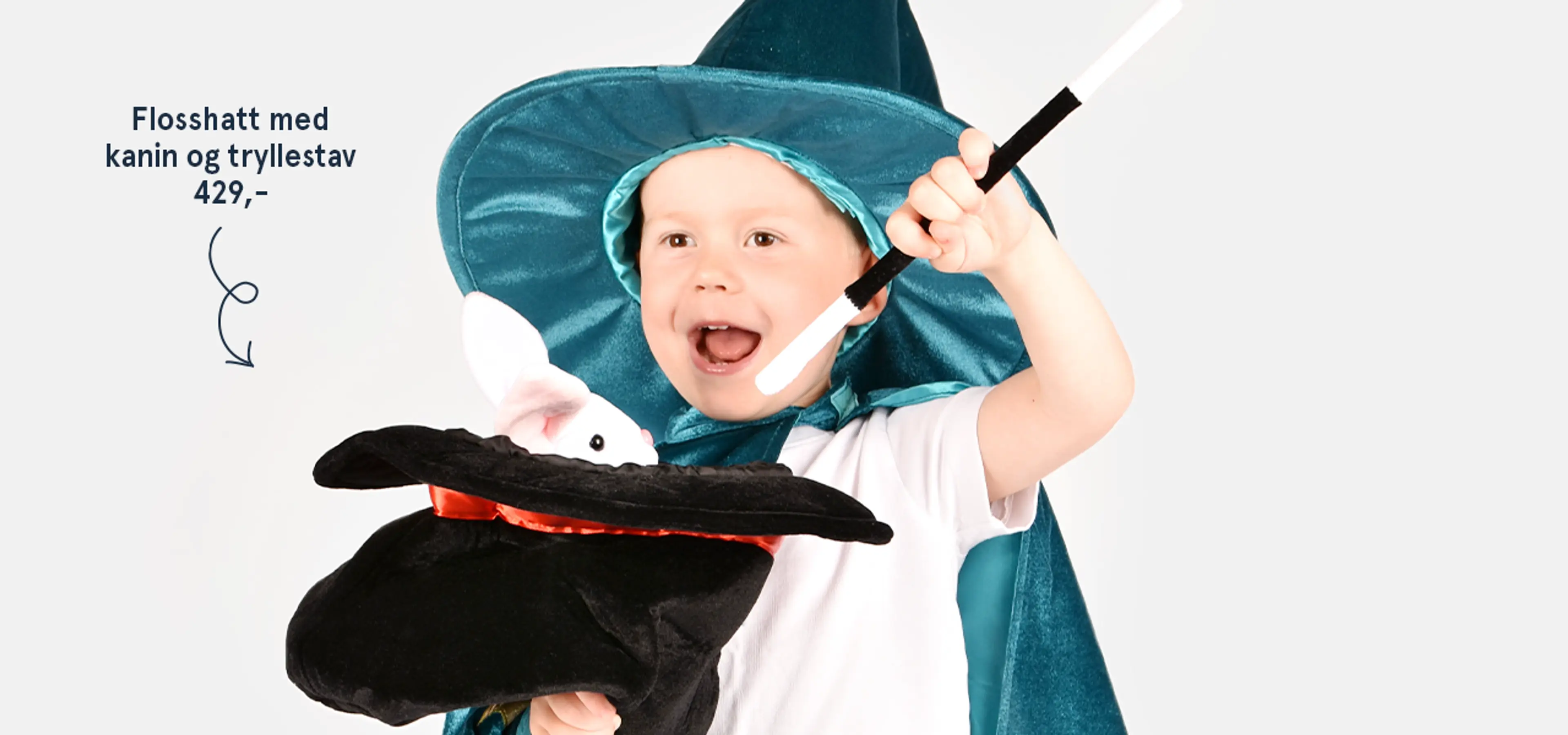 Fotografi av barn som holder flosshatt med kanin og tryllestav.