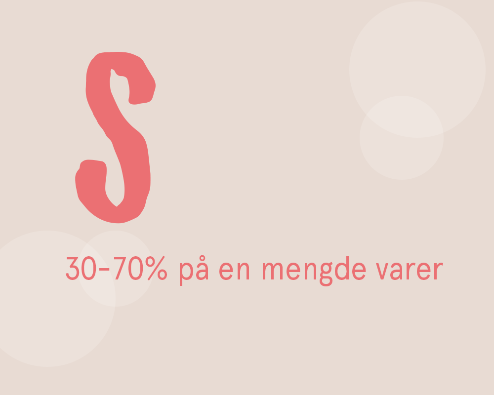 SALG! 30-70% på en mengde varer. Illutsrasjon med tekst.