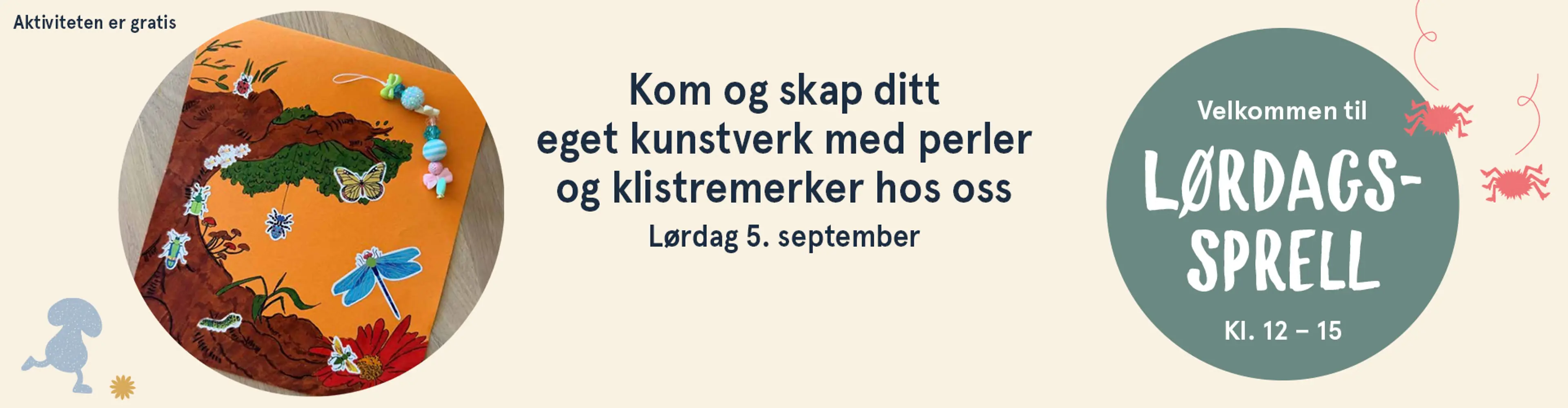 Velkommen til Lørdagssprell! Aktiviteten er gratis. Illutsrasjon.