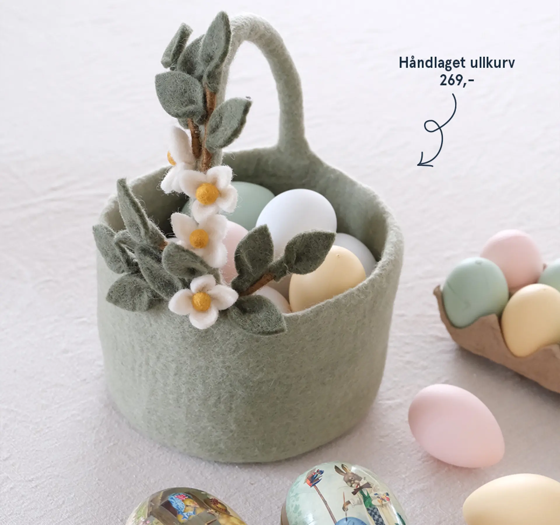 Fotografi av håndlaget ullkurv - nyhet!