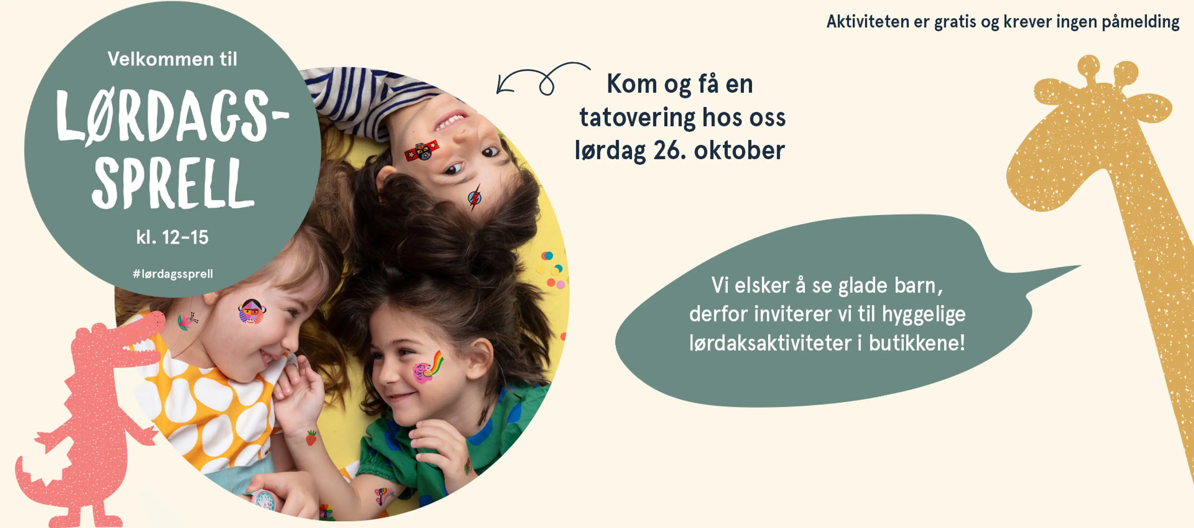 Velkommen til Lørdagssprell - kom og få Halloween-ansiktsmaling hos oss lørdag 19. oktober kl.12-15. Vi elsker å se glade barn, derfor inviterer vi til hyggelige lørdagsaktiviteter i butikkene! Aktivitetene er gratis og krever ingen påmelding