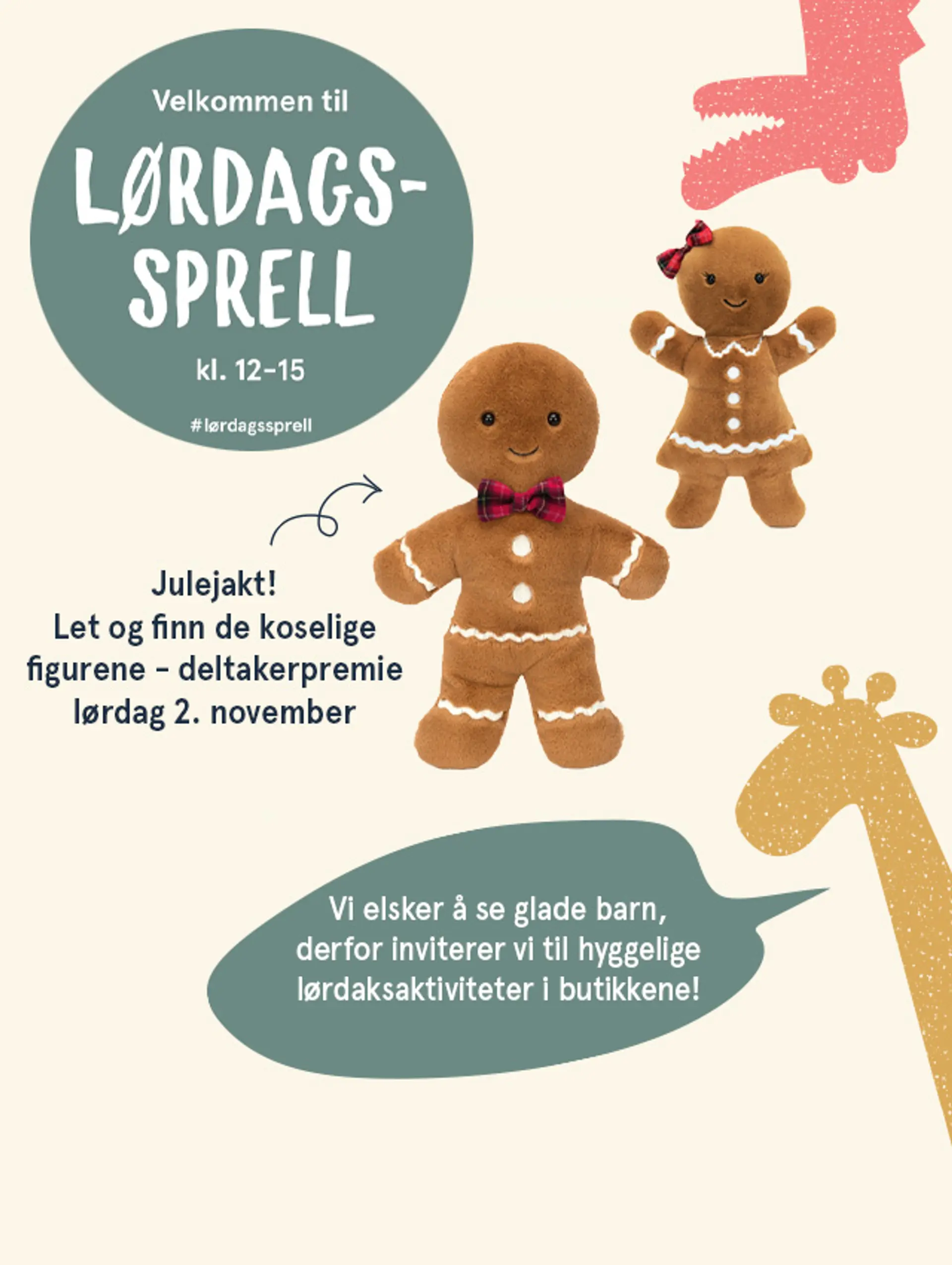 Velkommen til Lørdagssprell hver lørdag kl.12-15. Vi elsker å se glade barn, derfor inviterer vi til hyggelige lørdagsaktiviteter i butikkene! Aktivitetene er gratis og krever ingen påmelding.