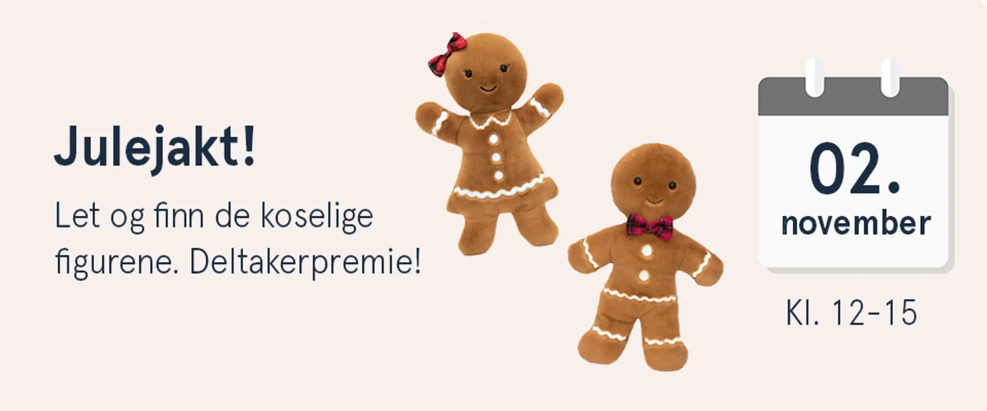 Julejakt! Let og finn Jellycat Amuseables figurene. Deltakerpremie! Lørdag 2. november, kl.12-15