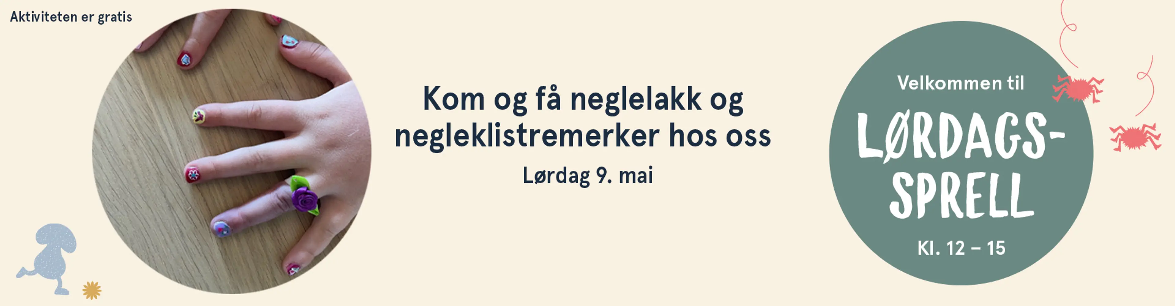 Velkommen til Lørdagssprell! Aktiviteten er gratis. Illutsrasjon.
