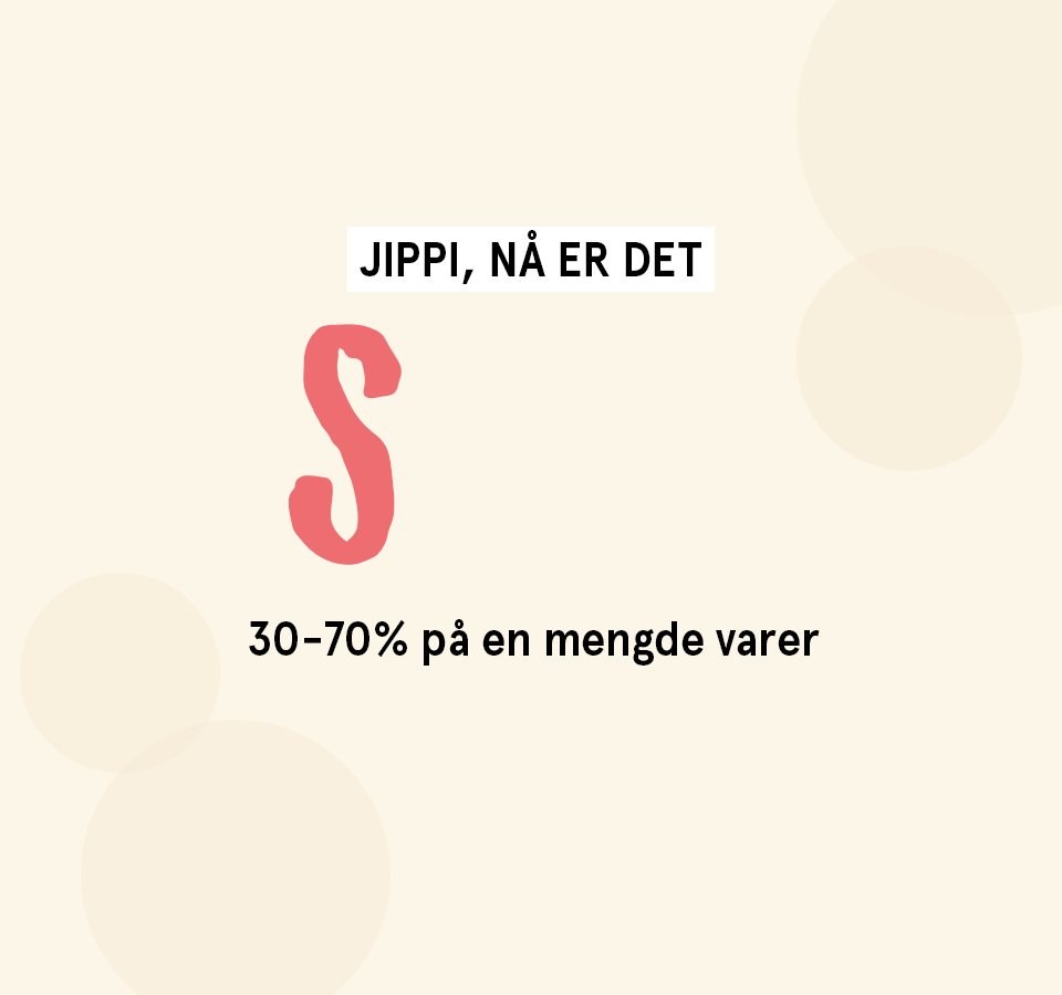 SALG! 30-70% på en mengde varer. Illutsrasjon med tekst.