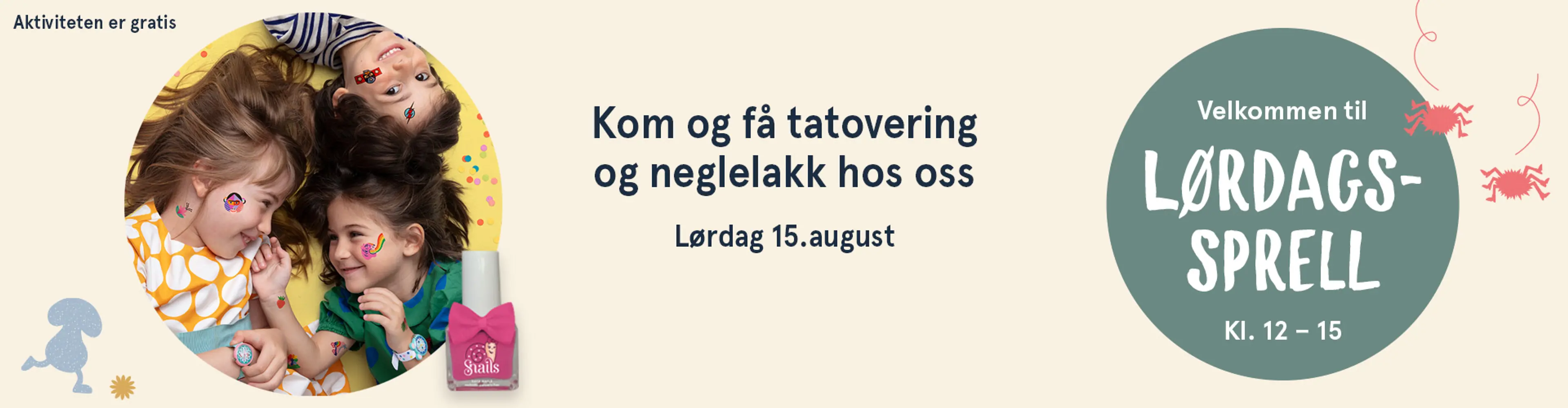 Velkommen til Lørdagssprell! Aktiviteten er gratis. Illutsrasjon.