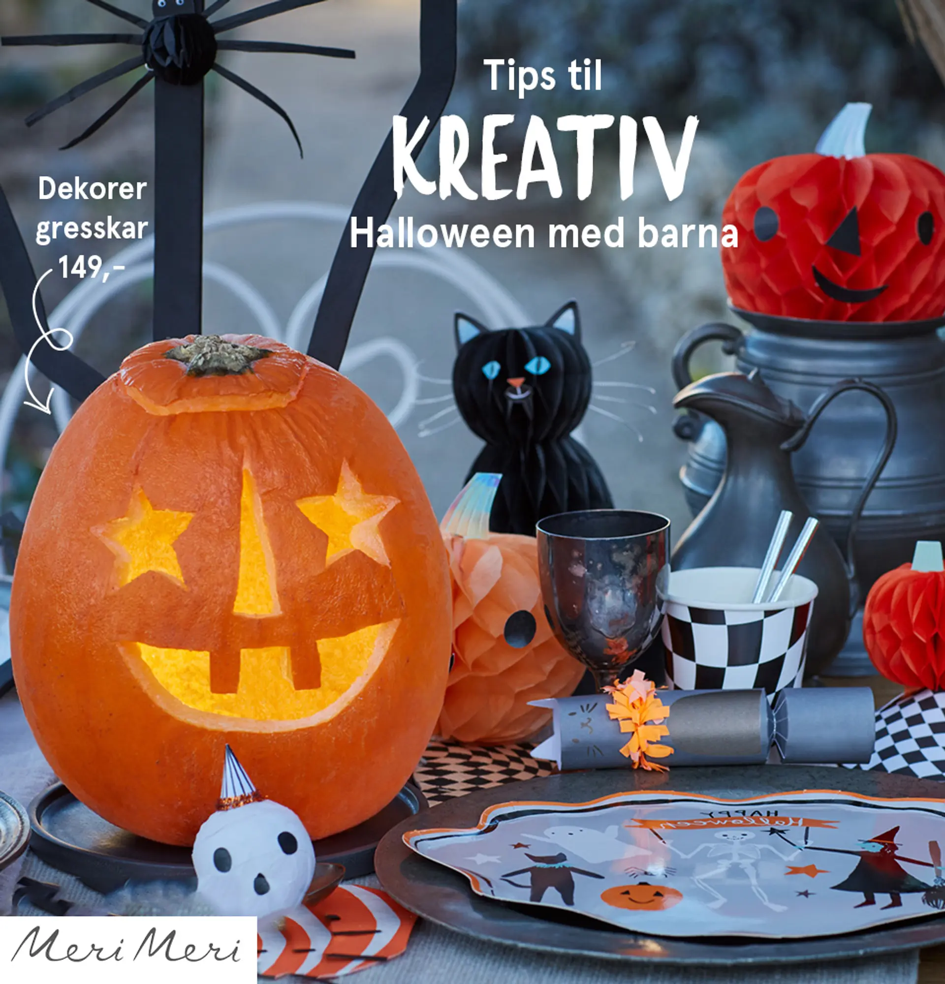 "Tips til kreativ Halloween med barna". Dekorer gresskar sjablonger og tatoveringer fra Meri Meri, 149 kr