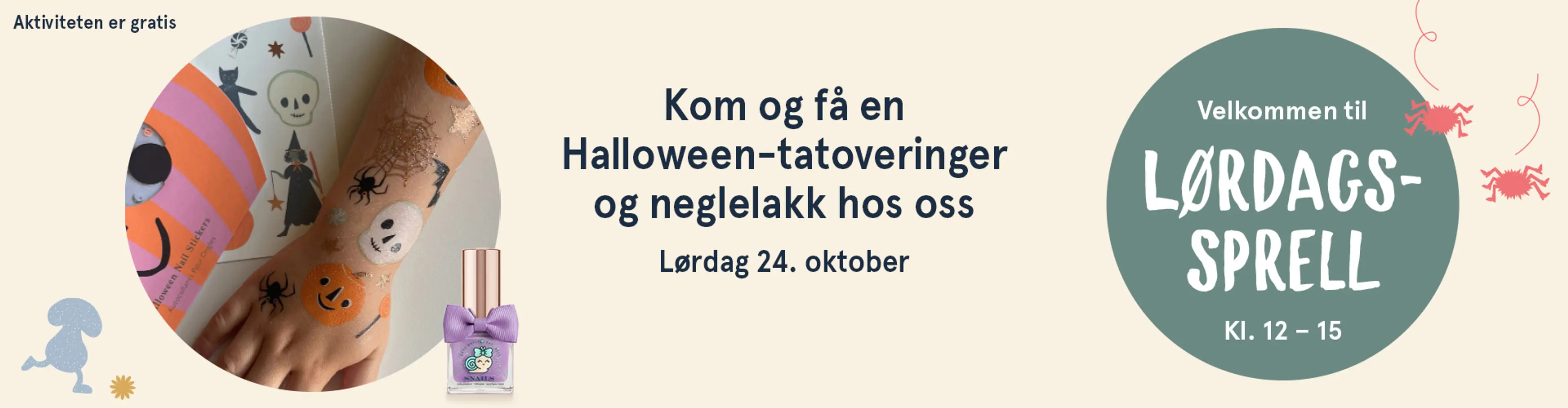 Velkommen til Lørdagssprell! Aktiviteten er gratis. Illutsrasjon.