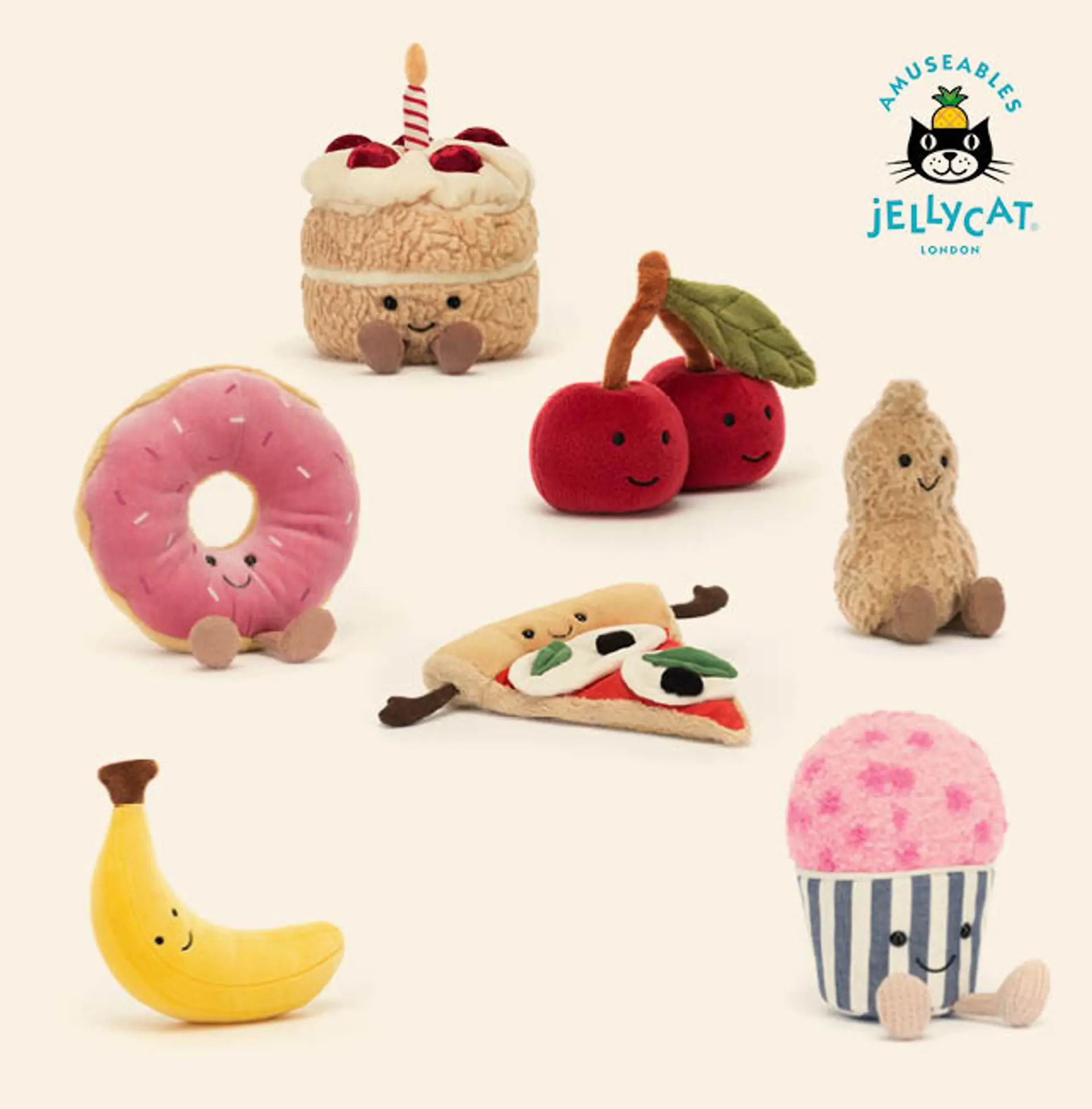 Nyhet! Jellycat amuseables. Illuastrasjonsbilde av bamsene.