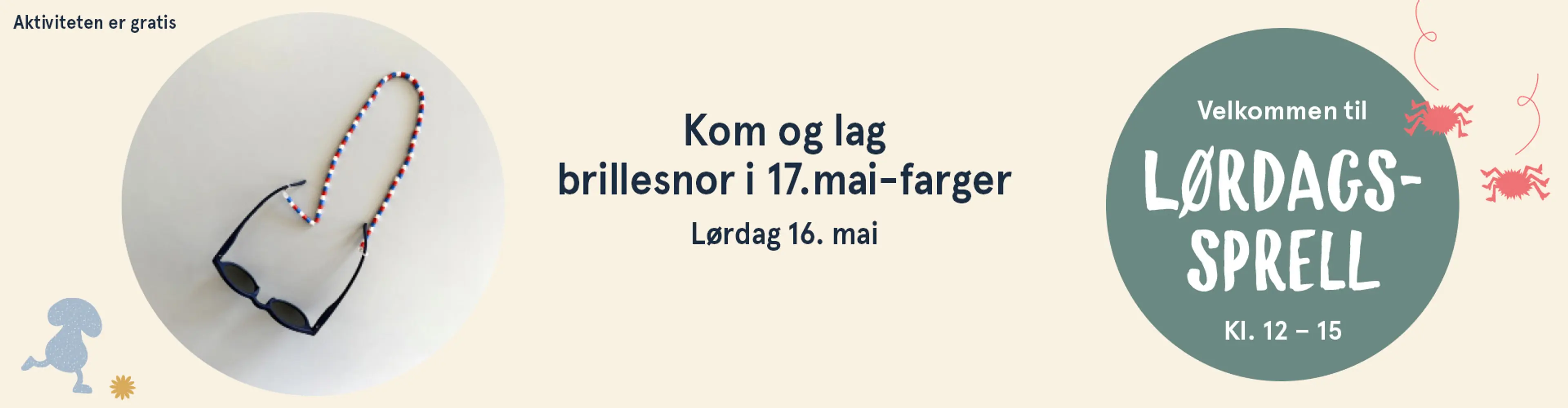Velkommen til Lørdagssprell! Aktiviteten er gratis. Illutsrasjon.