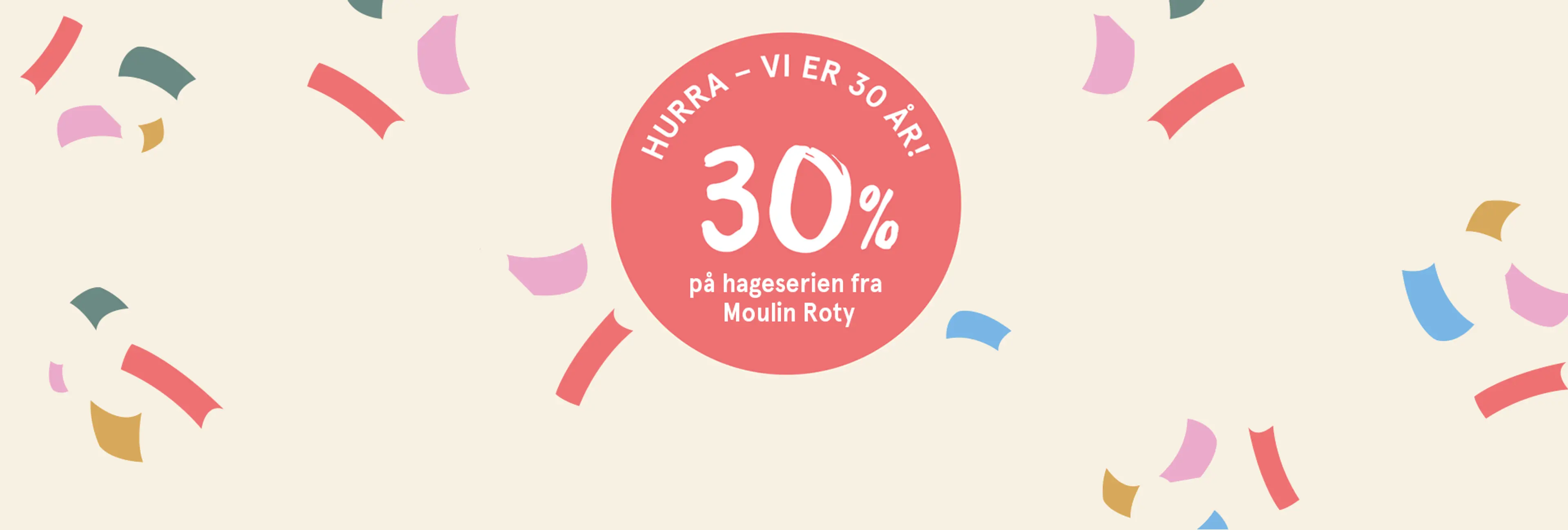 Hurra - vi er 30 år! 30% på alle hobbysett fra Djeco. Illustrasjon.