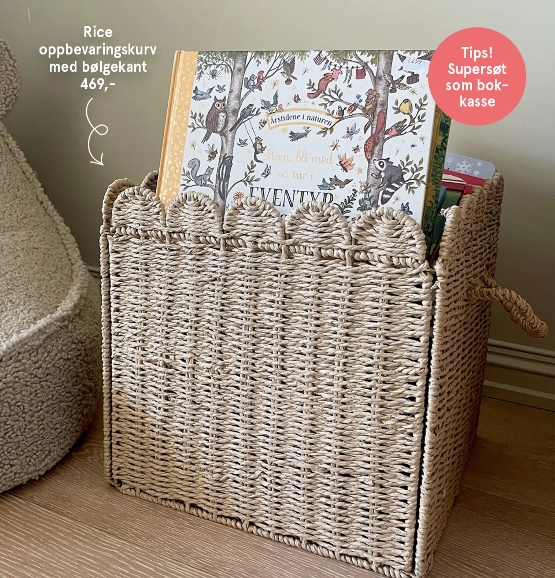 Fotografi av Liewood oppbevaringskurv med bølgekant. Tips! Supersøt som bokkasse.