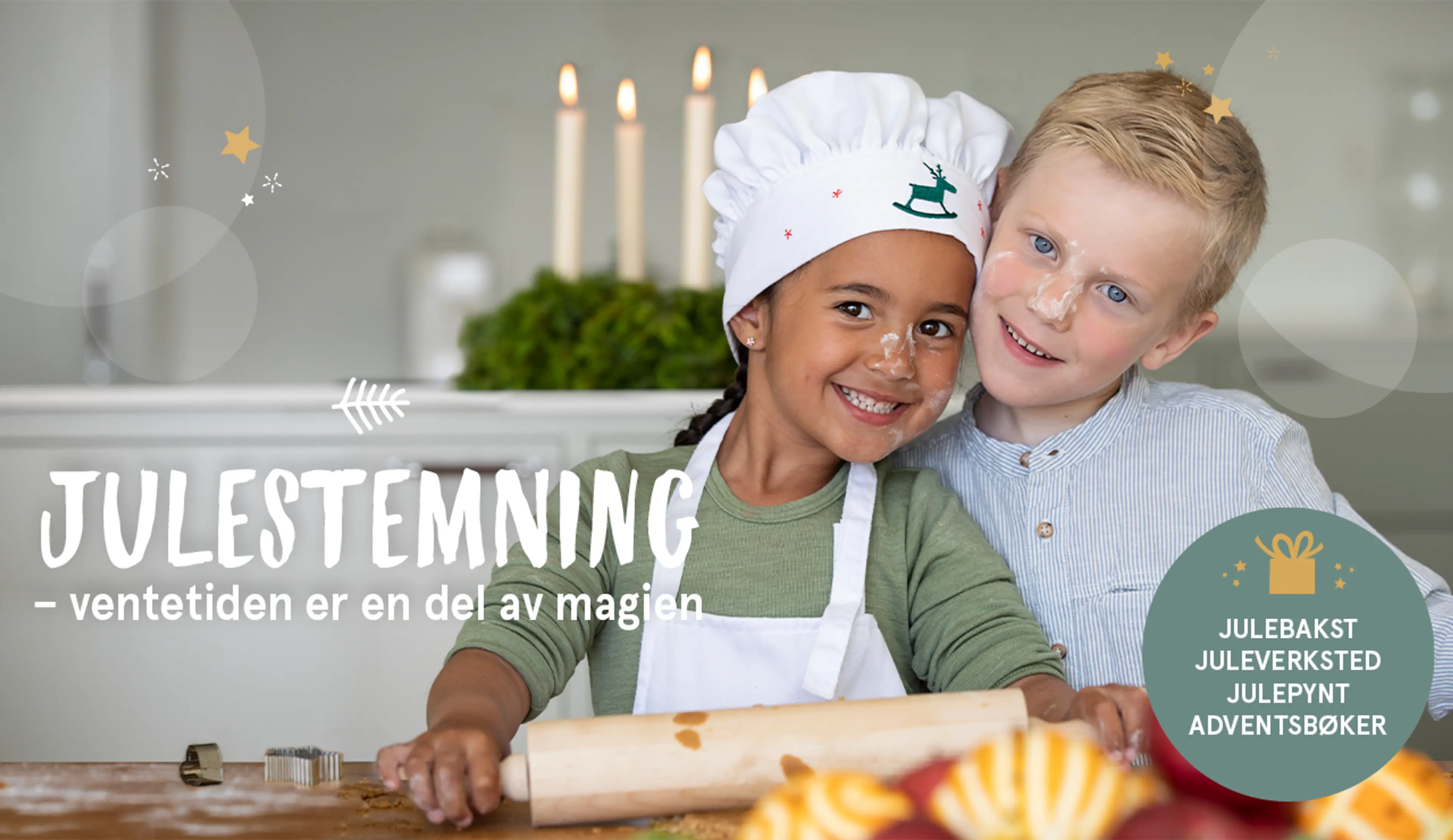 Deilig julestemning - juleverksted, baking, julepynt. Fotografi av jente som baker.