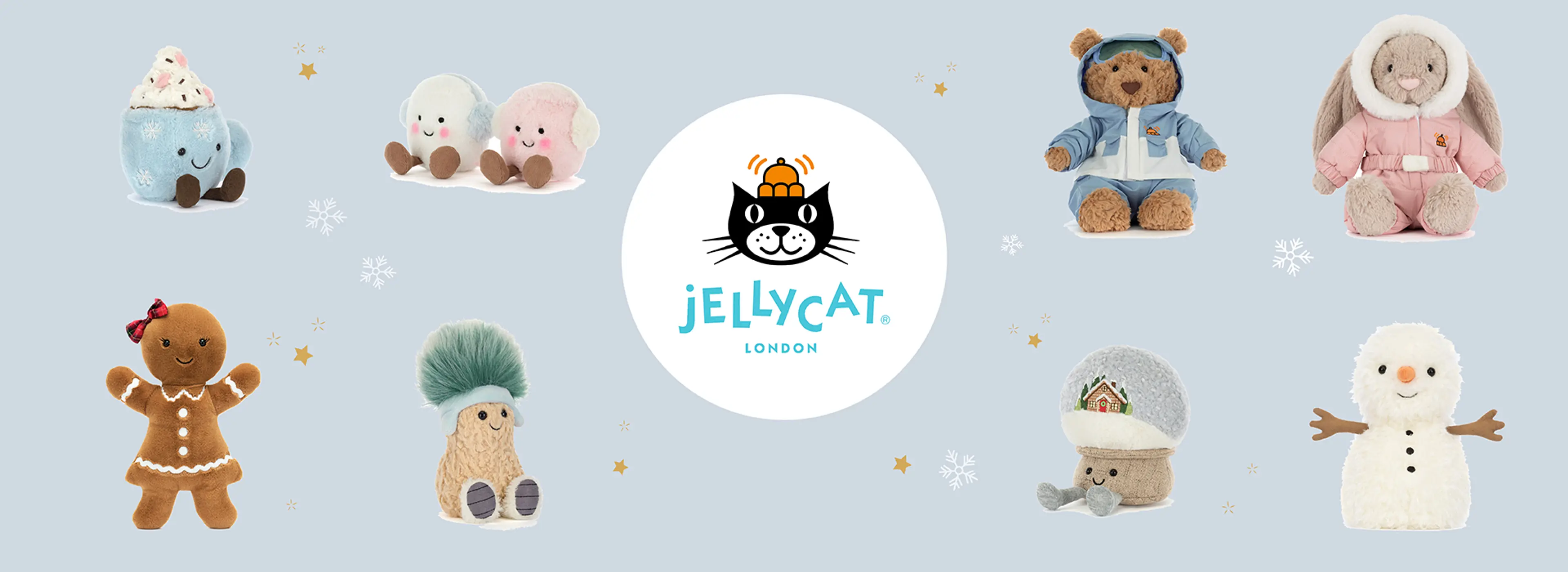 Illustrasjon av Jellycat julekolleksjon.
