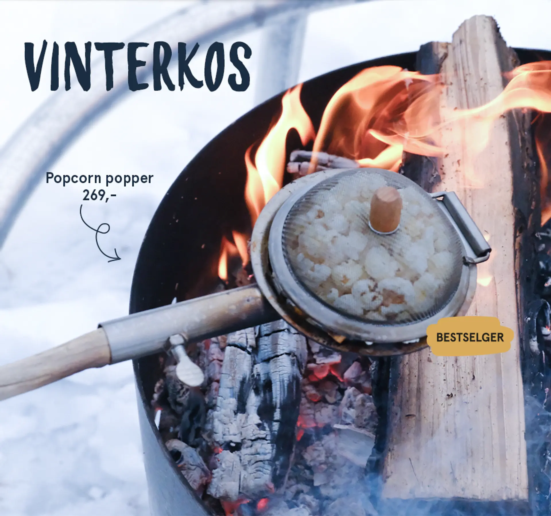 Nærbilde av Julekula fra Snøfall som lyser opp når man blåser på den, 359,- med teksten "Adventskos - dette gir den deilige julestemningen"