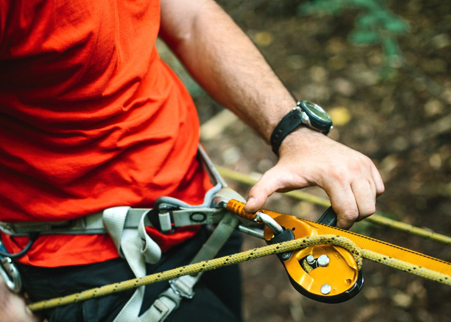 Man in a climbing harness
