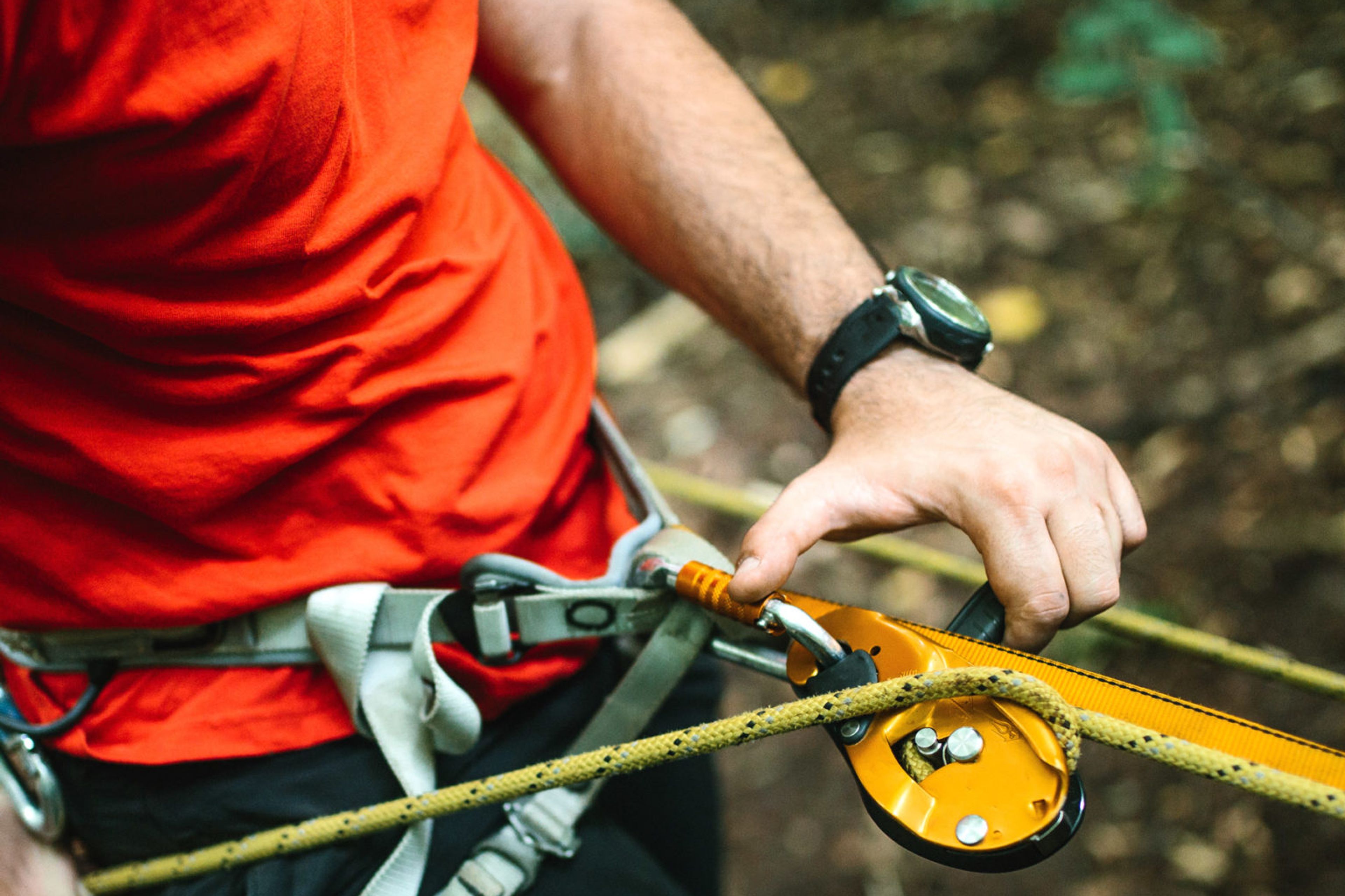 Man in a climbing harness