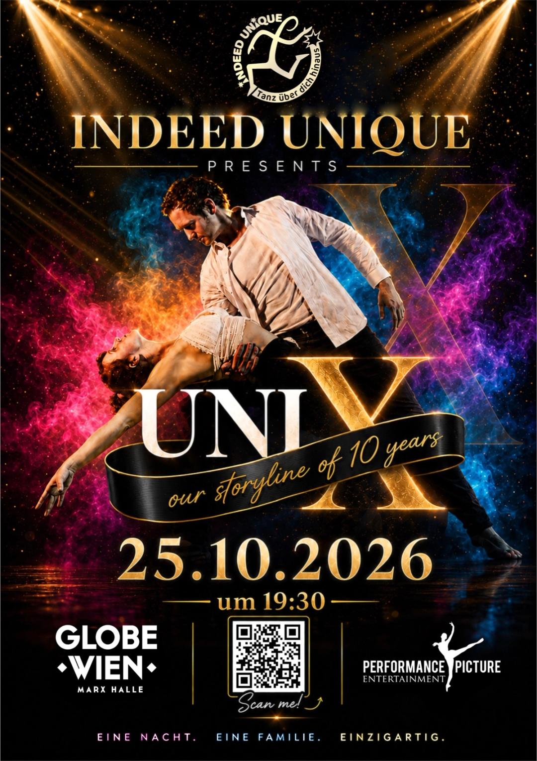 Plakat UniX – our storyline of 10 years, 25. Oktober 2026 um 19:30 im GLOBE Wien Marx Halle