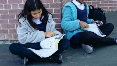 Two students reading together at school